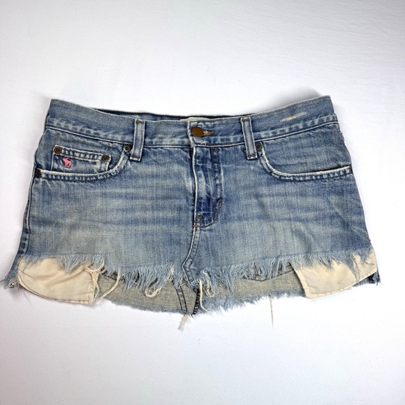 Abercrombie & Fitch Dresses & Skirts - Abercrombie Fitch Denim Micro Mini Skirt SZ 2 Distressed Y2K Grunge Retro Y2K